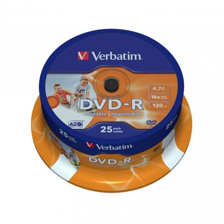 Verbatim DVD-R 4.7GB Ink Printable шпиндел (25) (43538)